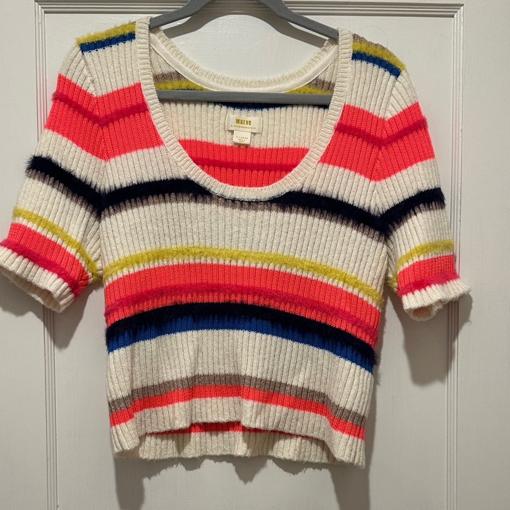 Anthropologie Multicolor Striped Crew Neck Sweater